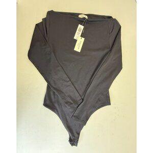 Aritzia Original Contour Whitney Bodysuit Black Medium Long Sleeve Boatneck NWT